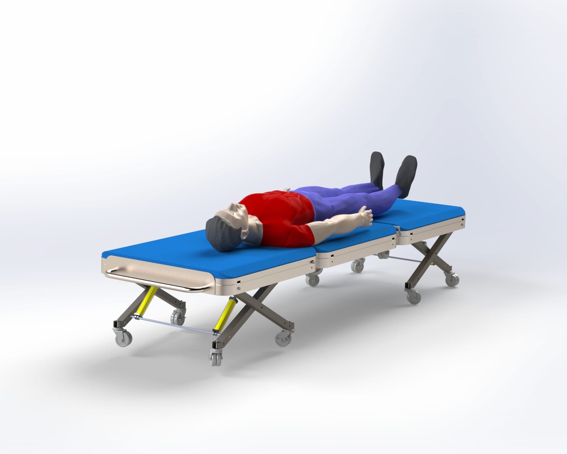Multi-purpose foldable stretcher, CAD render